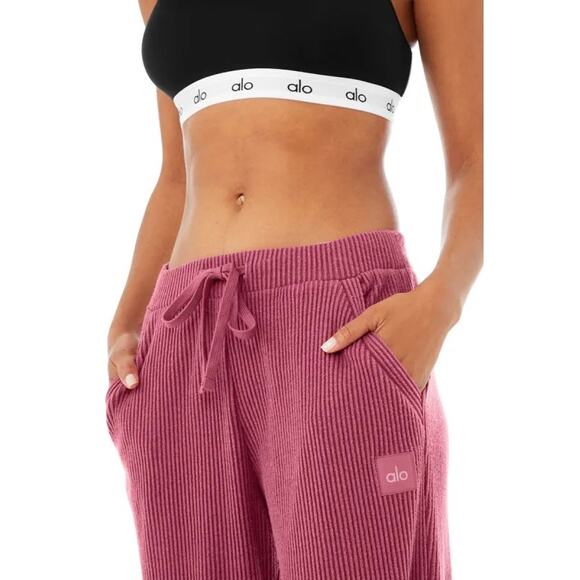 Alo Yoga Muse Sweatpants Raspberry Sorbet XXS Ribbed Cozy Lounge Jogger Pants - Picture 5 of 16